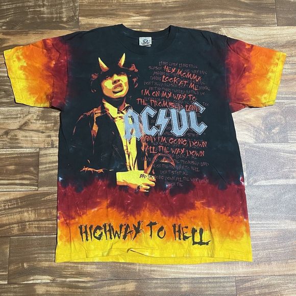 Vintage Liquid Blue ACDC Highway To Hell Tie Dye T-Shirt Men’s Size Large RARE - Picture 2 of 11